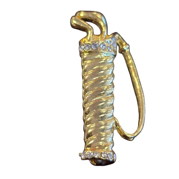 Vintage Jewelry - Vintage Gold Tone Golf Bag & Clubs Pin with Clear Rhinestones
